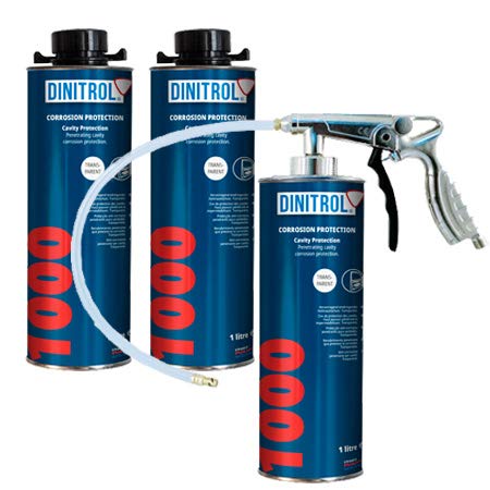 3 x Dinitrol 1000 High Feststoffe klar Hohlraum, Wachs 1 Liter können & Sprühpistole