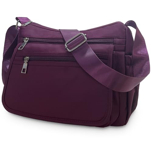 XLEYMID Crossbody Bags for Women Multiple Pockets Shoulder Handbag Casual Nylon Lightweight Waterproof Purse(XL001-Purple)