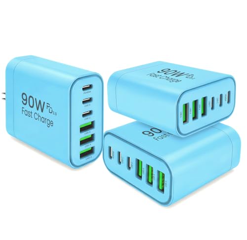Image of 90W GaN USB C Charger Block [3 Pack],6-Port USB C Wall Charger Fast Charging 45W PD Power Adapter for MacBook Air /iPad Pro /iPhone 17Pro Max /Samsung Galaxy S24 Ultra /Tabs for Home Travel