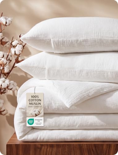 Image of Bedsure PureWoven 100% Cotton Muslin Duvet Cover King Gauze Bedding Set