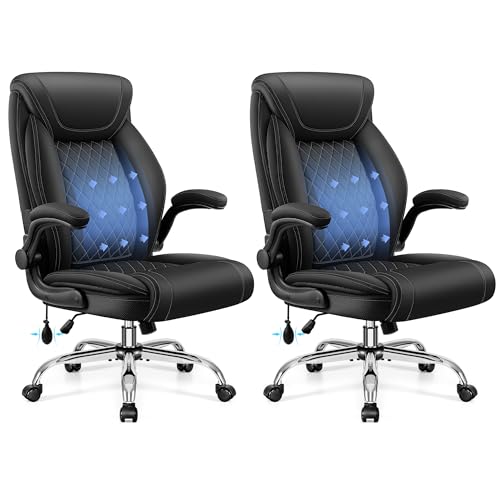 Image of BestGlory Executive Office Chair with Lumbar Support, Big and Tall Ergonomic Computer Desk Chair, Leather Comfy High Back Gaming Chair with Flip Up Arms & Rocking Function for Home Office, Black