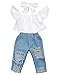 Toddler Baby Girls Short Set Kid Off Shoulder Tops Denim Pants Jeans 3PCS Outfits Set
