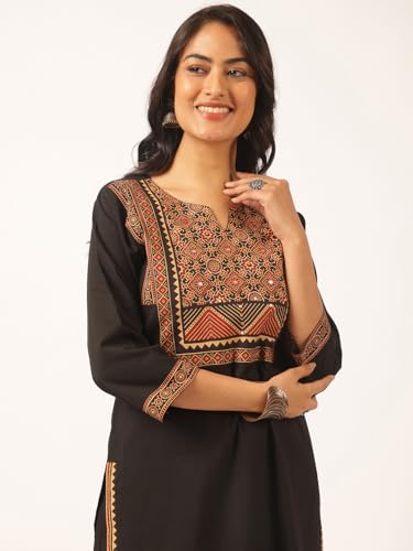Image of Vbuyz Women Ajrakh With Yoke design Cotton Straight Kurta Set With Dupatta