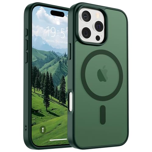 Image of SUPFINE Magnetic for iPhone 16 Pro Case (Compatible with MagSafe) (Military Grade Drop Protection) Slim Translucent Matte Shockproof with Anti-Fingerprint Phone Case,Forest Green