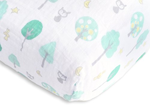 Image of SwaddleDesigns Softest Cotton Muslin Fitted Crib Sheet/Toddler Sheet for Baby Boy & Girl, Green Woodland