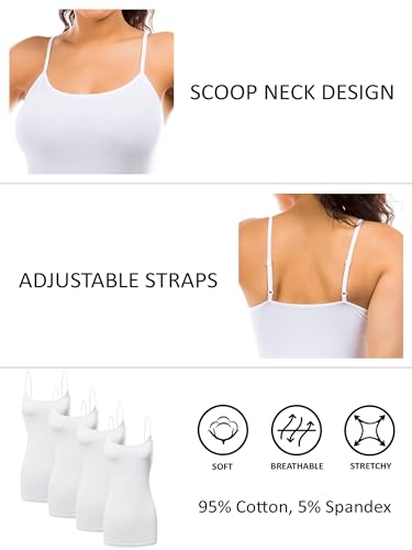 Image of Long Cotton Camisole Tank Tops for Women | Basic Braless Layering Tops with Adjustable Spaghetti Straps