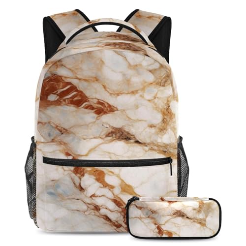 Cartable effet marbre texturé 81 grand sac à dos et trousse