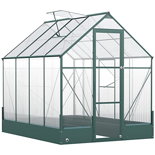 Outsunny Gewächshaus, Treibhaus mit 4 mm PC Sonnenschutzplatte und Aluminium, vielseitiges nutzbares Frühbeet und Pflanzenhaus, Tomatenhaus für den Garten, Transparent+Grün, 250 x 190 x 219 cm