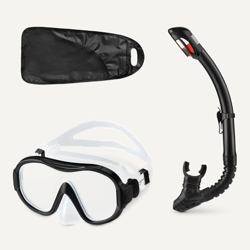 Máscara de snorkel Amazon Basics con tubo Dry-Top y bolsa de transporte para adultos, color negro miniatura 5
