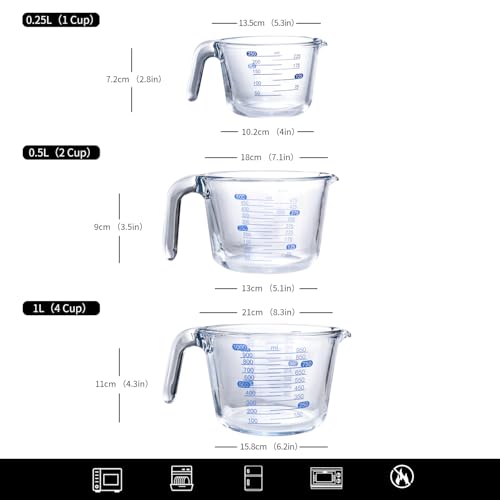 Set de 3 vasos medidores de vidrio transparentes miniatura 2