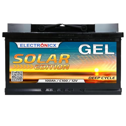 Electronicx GEL Solar Edition 100Ah 12V Batteria di alimentazione – Batteria GEL 100 Ah 12 V Deep Cycle – senza manutenzione, sigillata, per uso interno – 353 × 175 × 190 mm