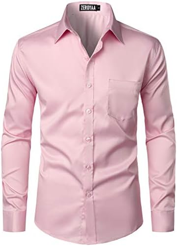 ZEROYAA Men's Urban Stylish Casual Business Slim Fit Long Sleeve Button Up Dress Shirt with Pocket ZLCL29 Pink XX-Large