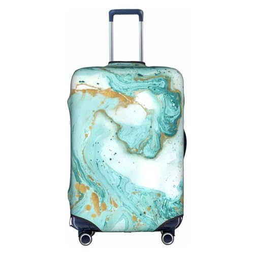 Turquoise Gold Marble Print Practical Elastic Washable Travel Luggage Cover with Concealed Zipper for Suitcases