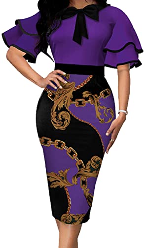 IbuduSexy Church Dresses for Women 2025 Elegant Ruffled Midi Work Dress Bow Tie4