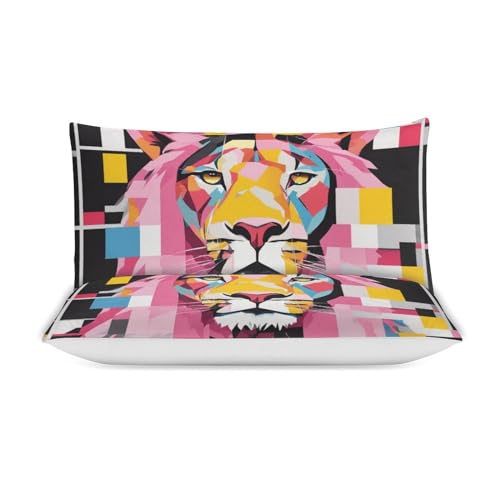 ZGDPBYF Conjunto de colcha Queen geométrico animal leão, conjunto de cama Queen, preto e branco, leã