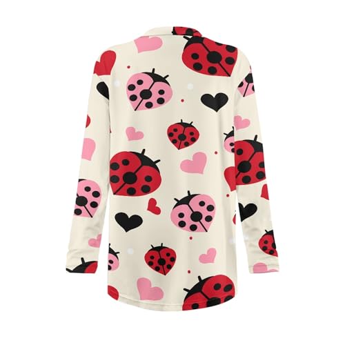 Image of Forchrinse Red Ladybug Cardigan for Women Causal Long Sleeve Open Front Cardigans Sweater Fashion 2024 Fall Coat with Pockets