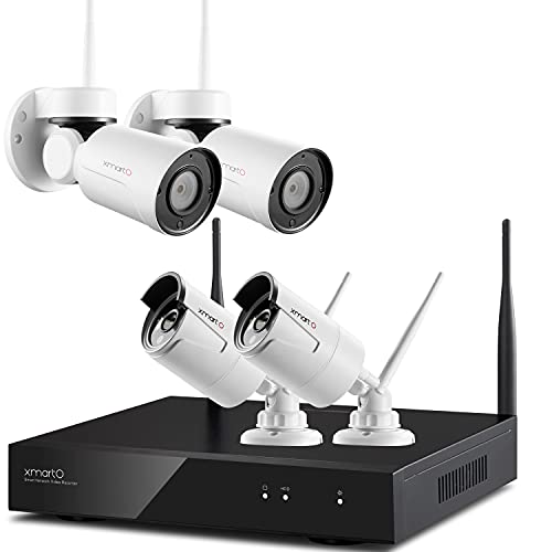 [Pan Tilt & Expandable] xmartO Hybrid Wireless Security Camera System with 8CH NVR, 2Pcs Wireless PT Cameras (Built-in Audio), 2Pcs Fixed-Angle WiFi Bullet Cameras (Audio Compatible), No HDD