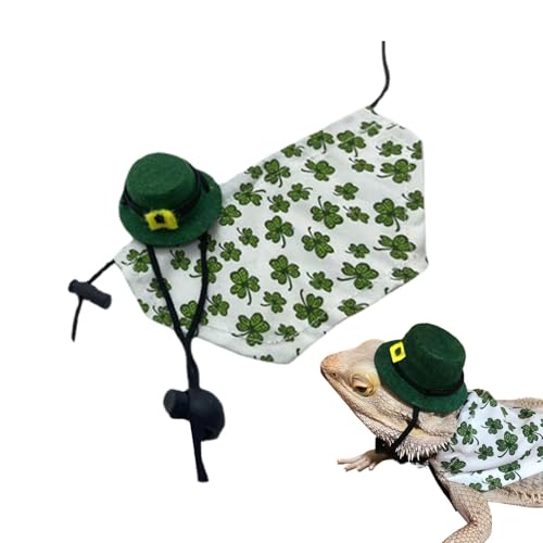 Roupas e chapéu de lagarto, fantasia de cosplay de animais de estimação,Capa e boné de padrão verde