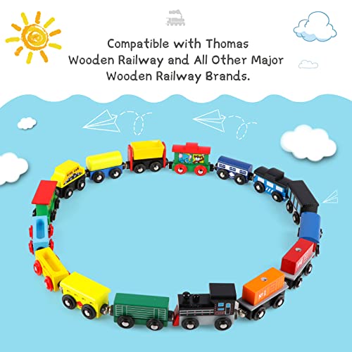 image for Wondertoys 16 Piece Magnetic Wooden Train Set for Toddlers - Includes 
