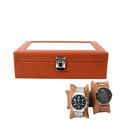 Image of Leather World Pu Watch Box 8 Slot for Watches Organizer Storage Boxes Case for Men Women - Tan