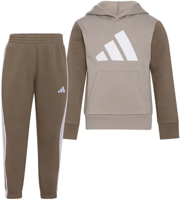 Adidas Youth Kids’ 2-Piece Tracksuit Outfit Set – Fleece Hoodie & Jogger Sweatpants, Midweight Activewear Outfit