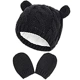 LucyneSwayne Conjunto de manoplas para bebés recién nacidos de invierno gorro de punto con orejas para niño niña, Negro, 1 mes