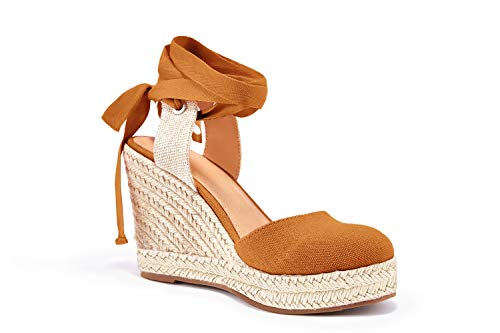 Image of FISACE Womens Summer Espadrille Heel Platform Wedge Sandals Ankle Buckle Strap Closed Toe Shoes