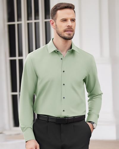 Image of Alimens & Gentle Men's Dress Shirts Long Sleeve Wrinkle Free Stretch Business Casual Wedding Button Down Shirt