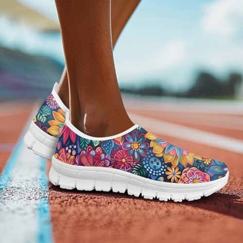 Image of Floral Sneakers for Women Colorful Art Shoes for Women Slip On Casual Work Shoes