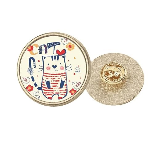 Broche ronde en métal doré motif chat et oiseau cadeau idéal