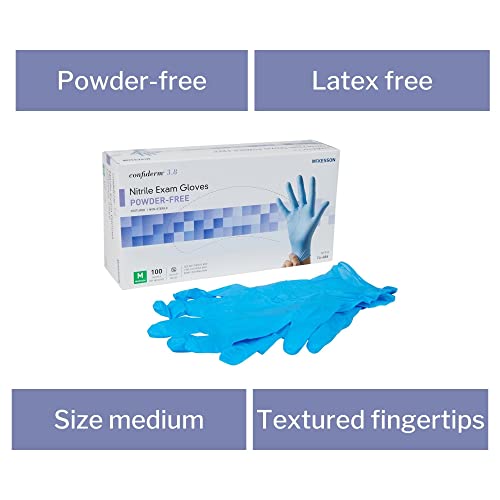 McKesson Confiderm 3.8C Nitrile Exam Gloves, Non-Sterile, Powder-Free, Blue, Medium, 100 Count, 10 Boxes, 1000 Total