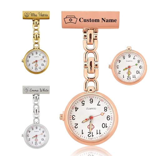 QSZ Personalized Nurse Watch Clip On with Engraving Name Custom Nursing Fob Watches with Second Hand Customizable Nurses Pocket Watches Gift for Women (fob Watches for Nurses)