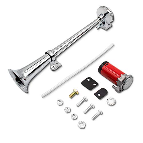 Dzanken 12V Train Horn Single Trumpet Chrome Zinc with Compressor 17.7 inches Single