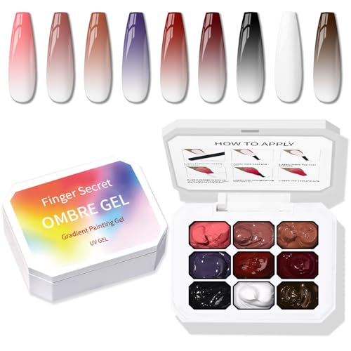 Karroy Sponge Pat Paint Nail Gel 9 Colors Ombre Nails Gradient Gel Nail Blush Blooming Aura Nails Drawing Stripper Floral Painting Nail Art No Wipe UV/LED Curing (9 Colors H)
