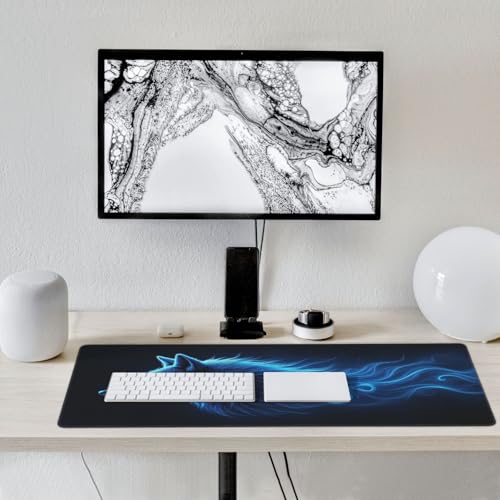 Tapis de souris de jeu grand format loup bleu, protège bureau PC - 6