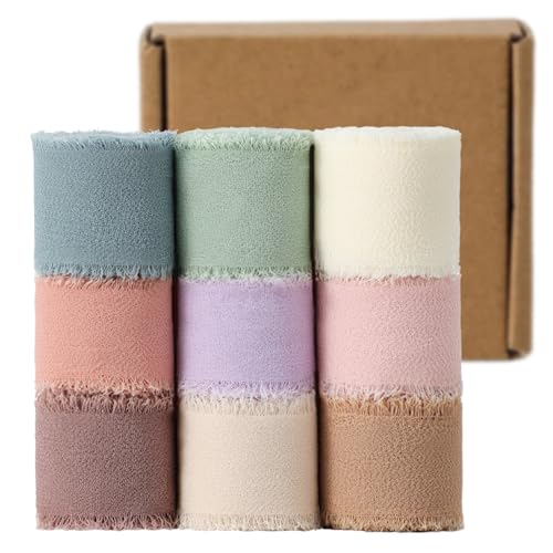 9 Rolls Chiffon Ribbon 1 Inch Mixed Colors 27 Yards
