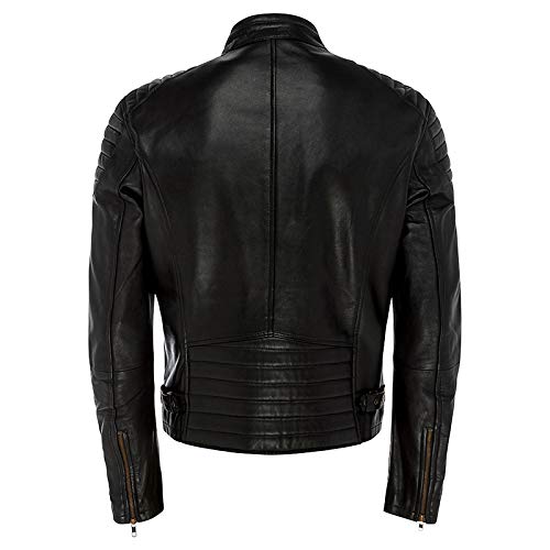 Men's Genuine Black Leather Vintage Cafe Racer Biker Jacket2