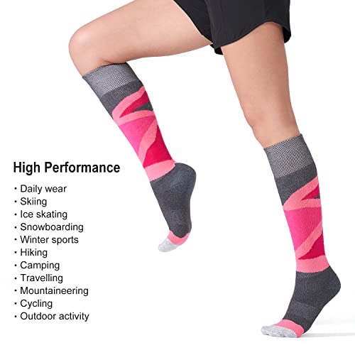 Cs Celersport 2 Pack Women's Ski Socks With Full Cushion, Wool Winter Warm Socks For Skiing Snowboarding, Rose + Purple, Small #TOP3