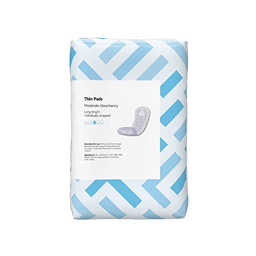 Amazon Brand - Solimo Thin Incontinence Bladder Control Pads for Women, Moderate Absorbency, Long Length 48 Count (Pack of 1)
