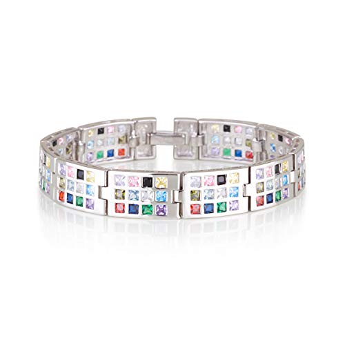925 Sterling Silver Hoshen Bracelet for Men and Women – Twelve Tribes Multicolor Zircon Gemstones – Rhodium Plated Israeli Jewish Jewelry, 7.1”