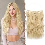 FESHFEN Secrets Haare Extensions Lange Gewellt Haarverlängerung Invisible Secret Haarextension Synthetik Haare Unsichtbarem Haarteile für Frauen Blond 50 cm