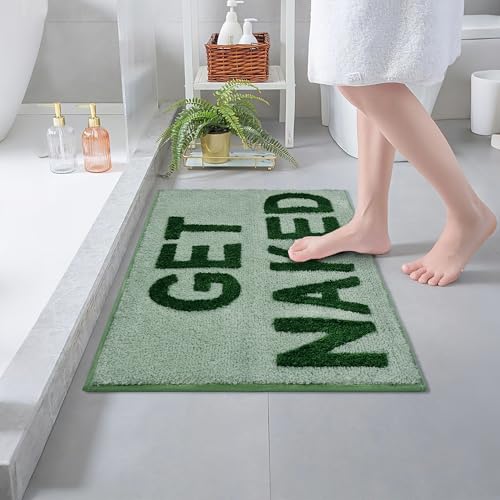 Image of Zeeinx Get Naked Bath Mat Cute Bathroom Rugs Non Slip Microfiber Bath Rugs Funny Bathroom Decor Machine Washable Sage Green Bath mat for Tub and Shower,20 inchx32 inch