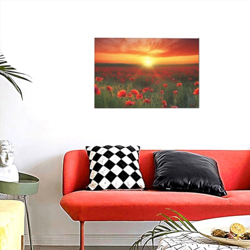 Toile coucher du soleil aux coquelicots pour un salon chaleureux