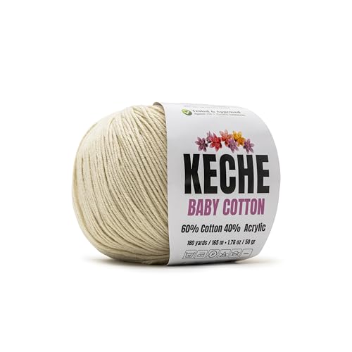 Image of Keche Baby Cotton, 60% Cotton 40% Acrylic Yarn, Soft Cotton Yarn for Crochet and Knitting, Amigurumi Yarn 1 Skein /Ball 1.76 Oz (50g) / 180 Yrds (165m) - Ecru