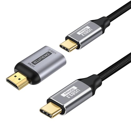 ELUTENG Adaptador USB C a HDMI 4K 60Hz con Cable Video USB C 3.2, Convertidor Hembra Tipo C a Macho HDMI con Soporte Thunderbolt 3 para iPhone 16/15 Pro/MAX MacBook iPad Pro/Air Surface XPS Galaxy
