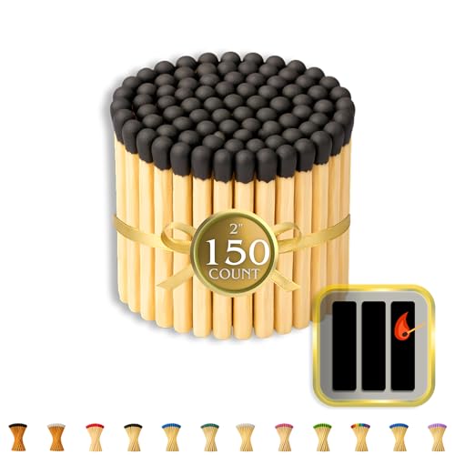 Image of 150 Count | 2 inch Black Matches | Strikers Included | Color Tip Wooden Match | Refill for Matchstick Jars, Candle Display, Holders & Bottles | 2 in inches Long