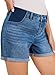 BLENCOT Women's Maternity Mid-Rise Elastic Panel Stretch Ripped Denim Shorts Under Belly Trendy Soft Cuffed Hem Pregnancy Jeans Shorts Sky Blue XL