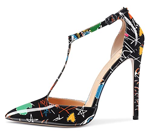 Castamere Womens High Stiletto Heel Close Pointed Toe Pumps T-Strap Ankle Strap Sandals Clear Dress Wedding Shoes