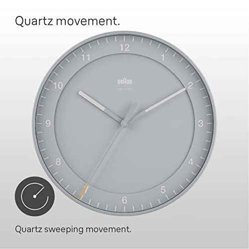 Image of Braun Classic Large Analogue Wall Clock with Silent Sweep Movement, Easy to Read, 30cm Diameter in Grey, Model BC17G.