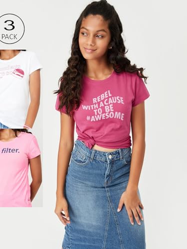 Image of Max Girls Cotton Regular Printed T-Shirt - Pack of 3